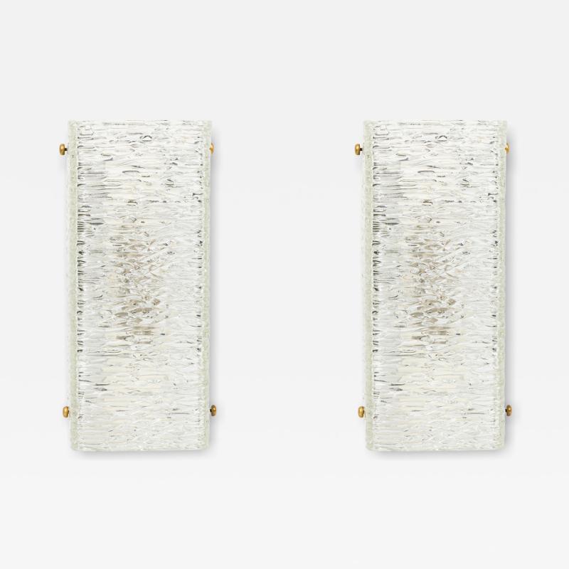 Pair of Italian Mid Century Rectangle Textured Murano Glass Wall Sconce