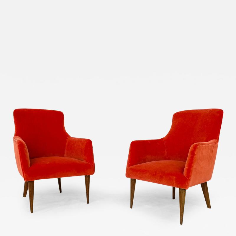 Pair of Italian Mid Century Red Velvet Armchairs