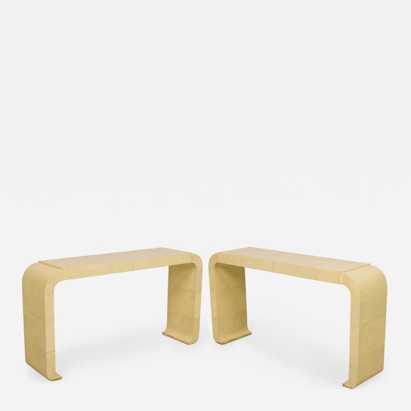 Pair of Italian Mid Century Style Parchment Console Tables