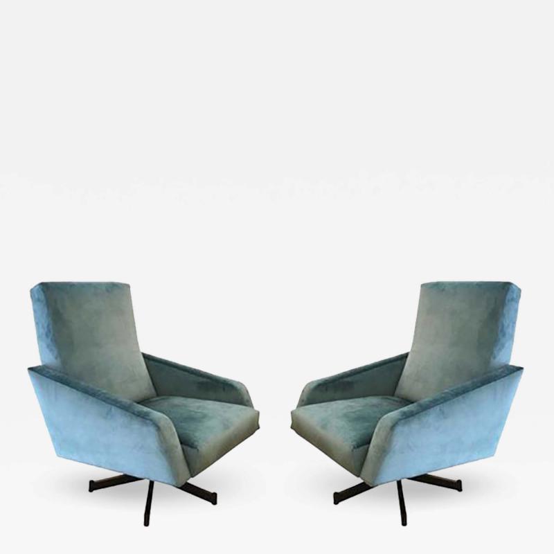 Pair of Italian Mid Century Swivel Lounge Chairs