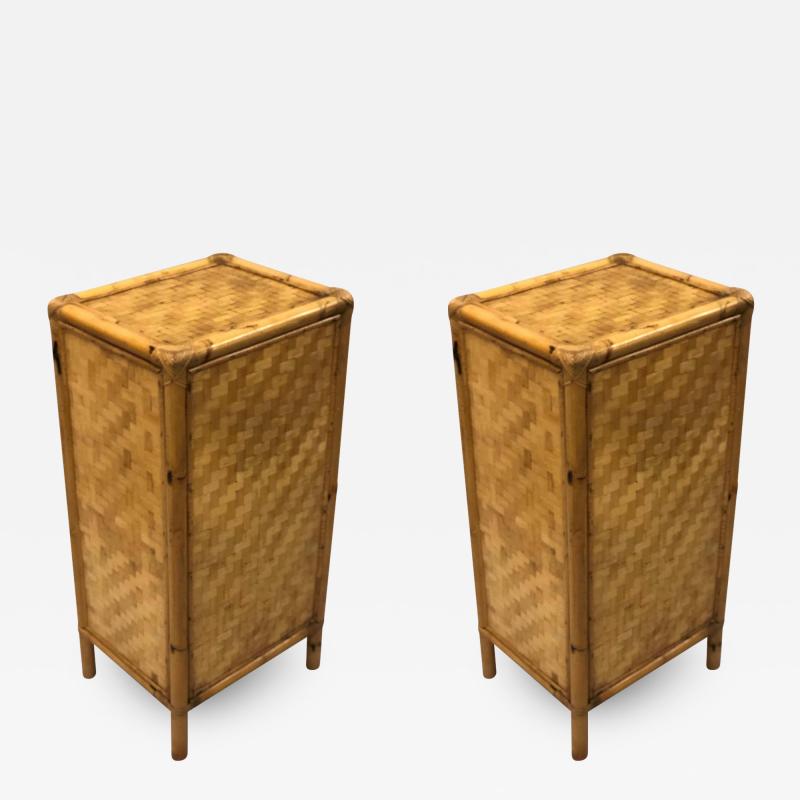 Pair of Italian Midcentury Bamboo and Rattan Nightstands or Side Tables
