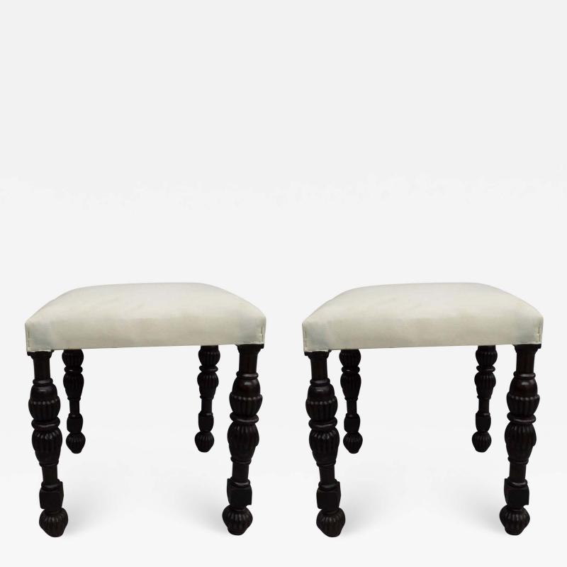 Pair of Italian Midcentury Carved and Turned Wood Stools or Benches Italy 1930