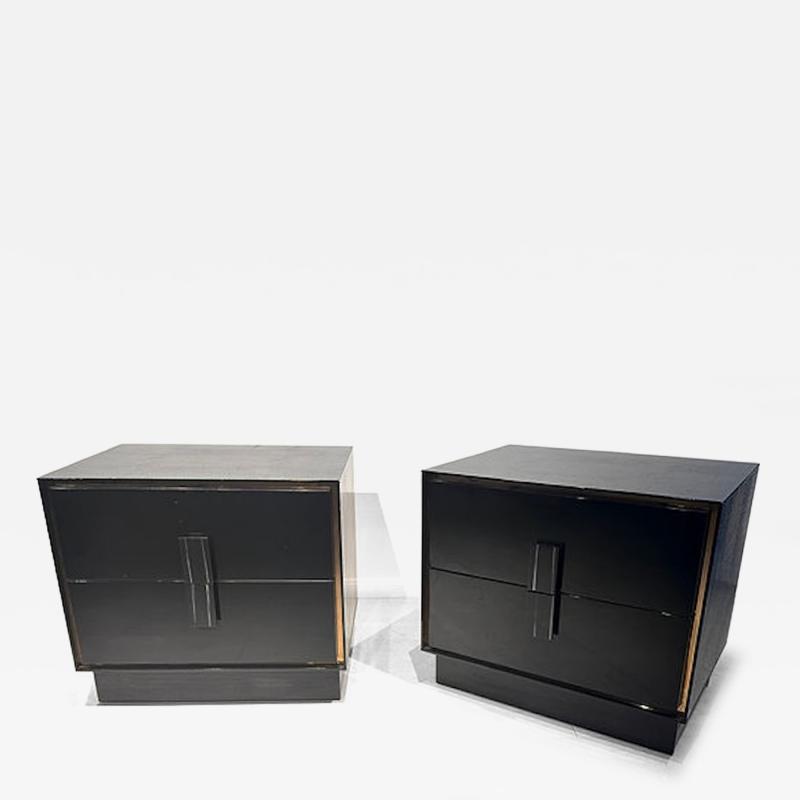 Pair of Italian Modern Black Lacquer Faux Crocodile Relief Night Tables