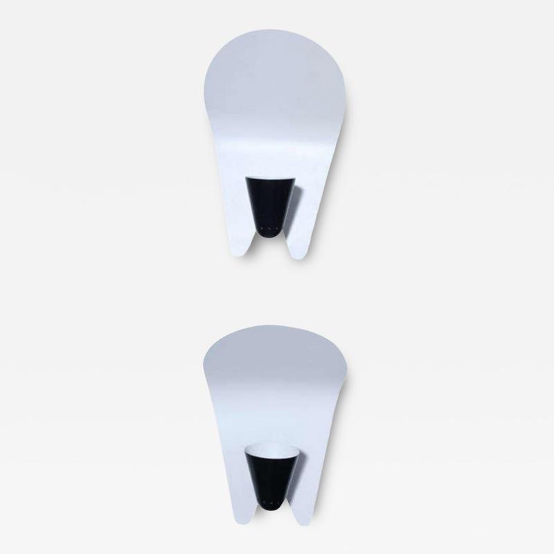 Pair of Italian Modern Black and White Enameled Reflector Wall Lights Sconces