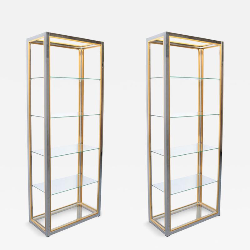 Pair of Italian Modern Brass and Chrome Etageres
