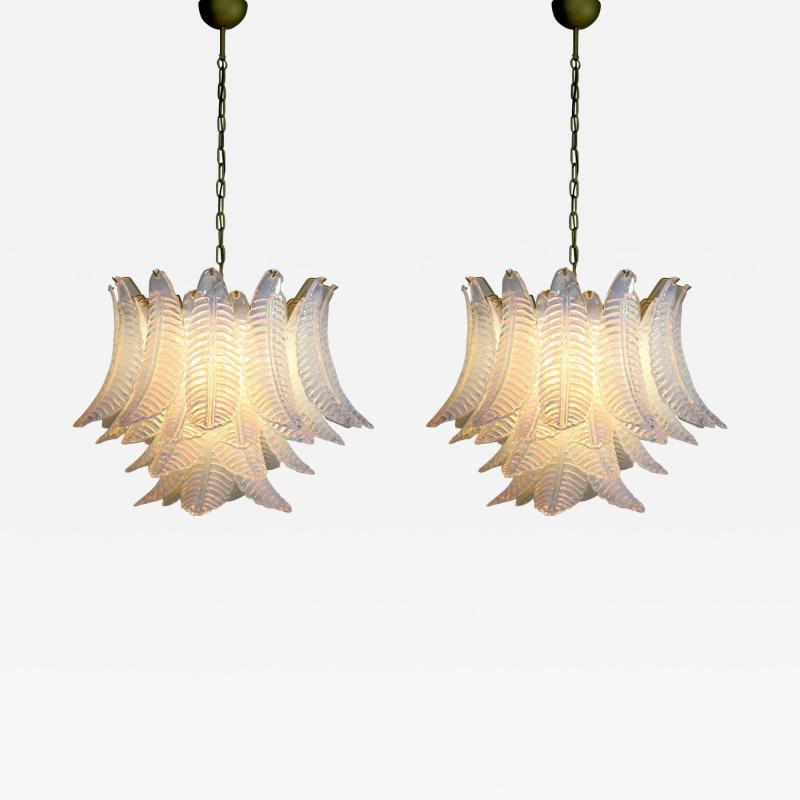 Pair of Italian Modernist Iridescent Murano Glass Chandelier 1980