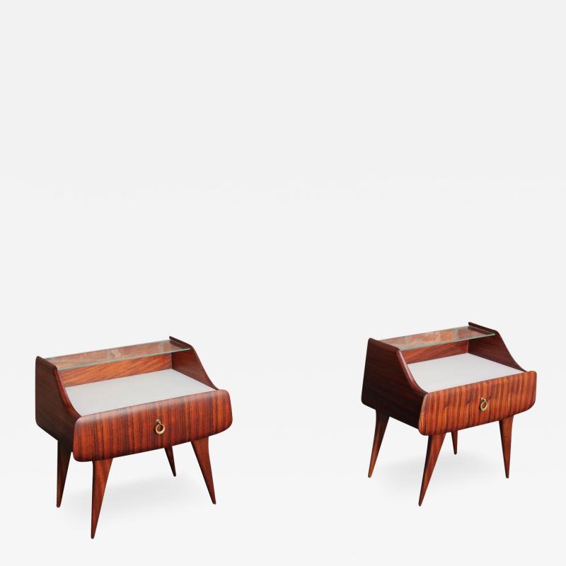 Pair of Italian Modernist Rosewood Single Drawer Nightstands Bedside Tables