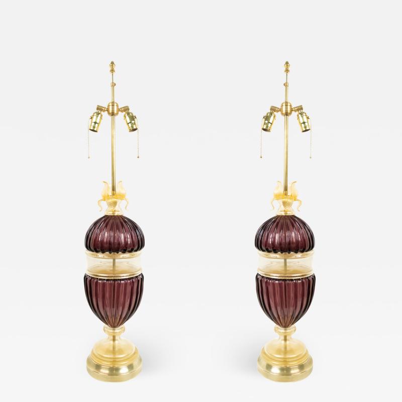 Pair of Italian Murano Amethyst Glass Table Lamps