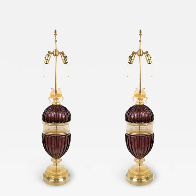 Pair of Italian Murano Amethyst Glass Table Lamps