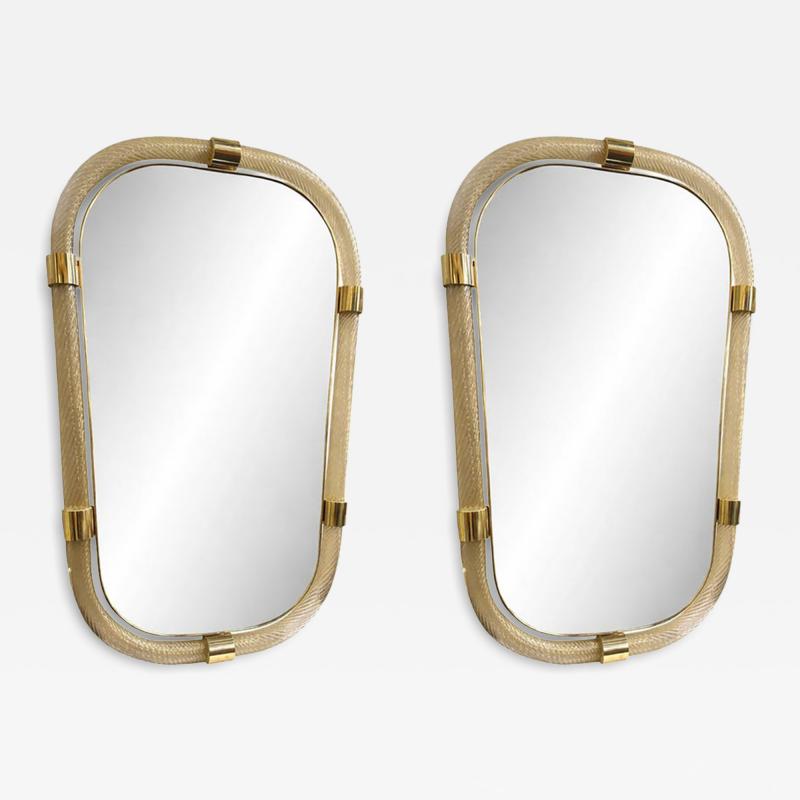 Pair of Italian Murano Glass Wall Mirrors in Gold Leaf Torciglione 
