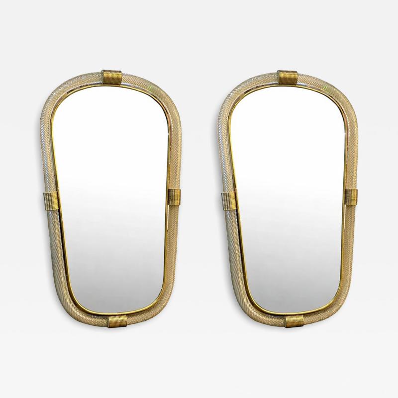 Pair of Italian Murano Glass Wall Mirrors in Gold Leaf Torciglione 
