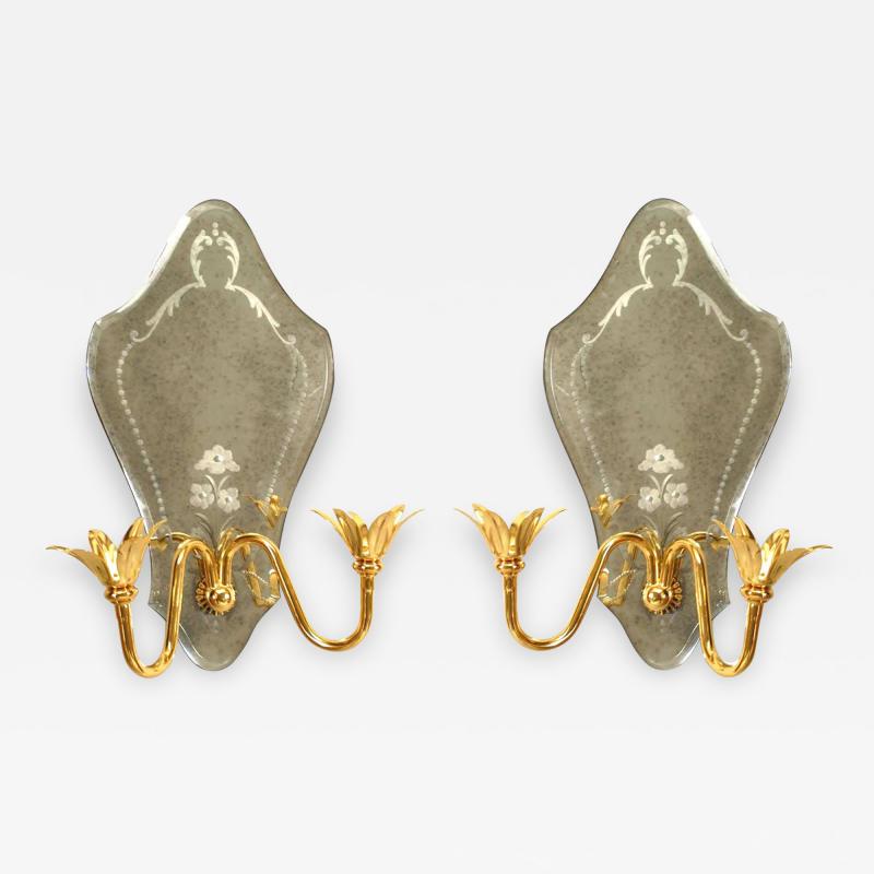 Pair of Italian Murano Mirror Wall Sconces