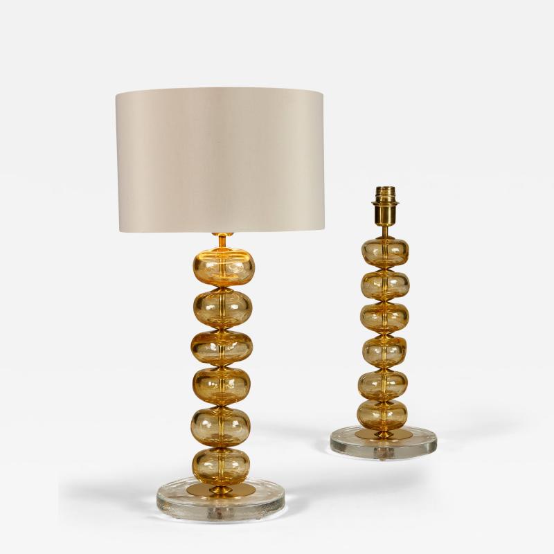 Pair of Italian Murano gold sculptured disk table lamps