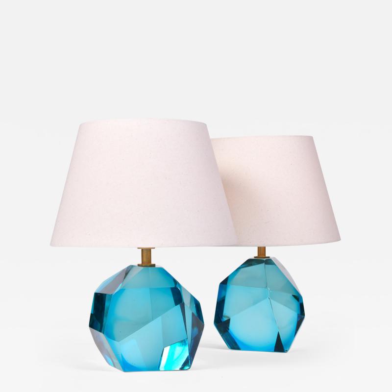 Pair of Italian Murano turquoise rock table lamps