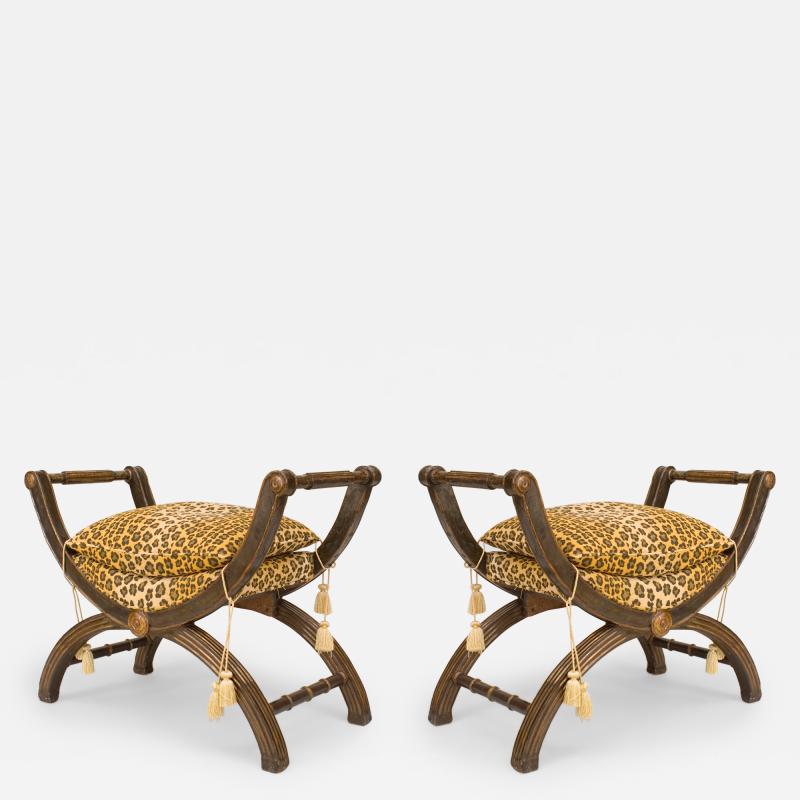 Pair of Italian Neo Classic Faux Leopard Benches