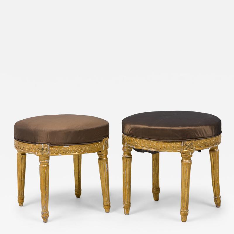 Pair of Italian Neo Classic Giltwood Upholstered Taborets Benches Stools