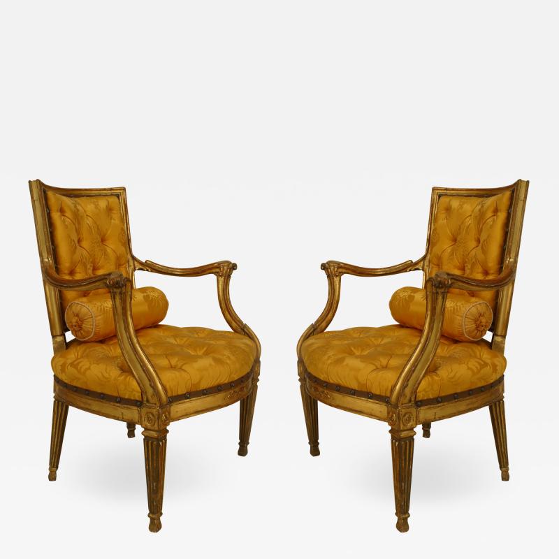 Pair of Italian Neo Classic Gold Arm Chairs