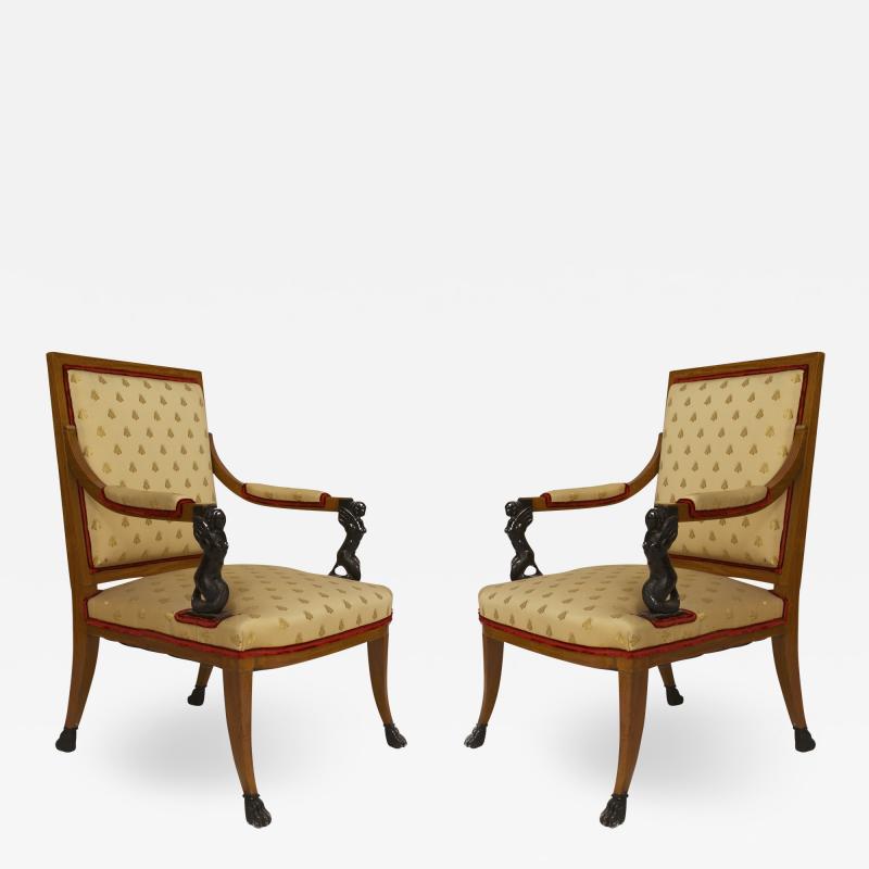 Pair of Italian Neo Classic Maple Arm Chairs