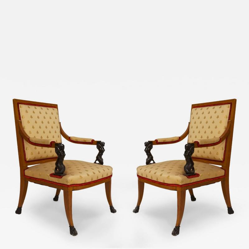 Pair of Italian Neo Classic Maple Armchairs