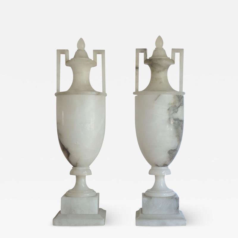 Pair of Italian Neo Classical Style Art Deco 1920s Alabaster Urn Table Lamps