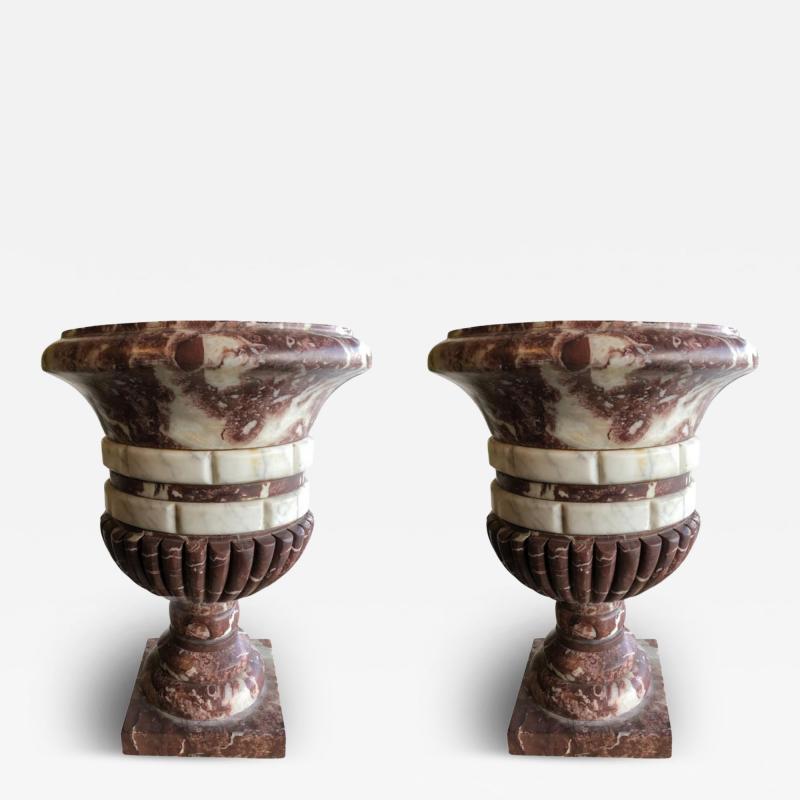 Pair of Italian Neo classic Rosso Antico Carrara Marble Grand Tour Urns