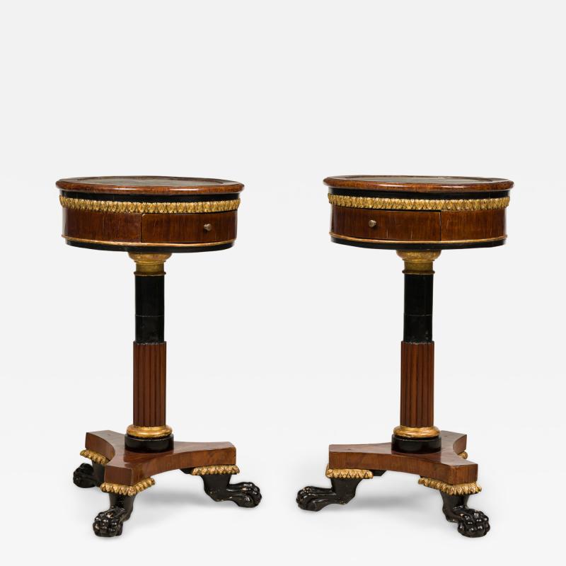 Pair of Italian Neo classical Mahogany and Marble Gueirdon End Table