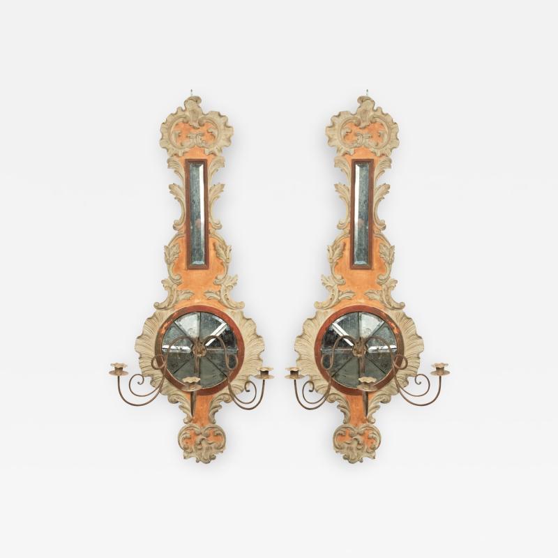 Pair of Italian Neoclassic Barometer Shaped Wall Sconces