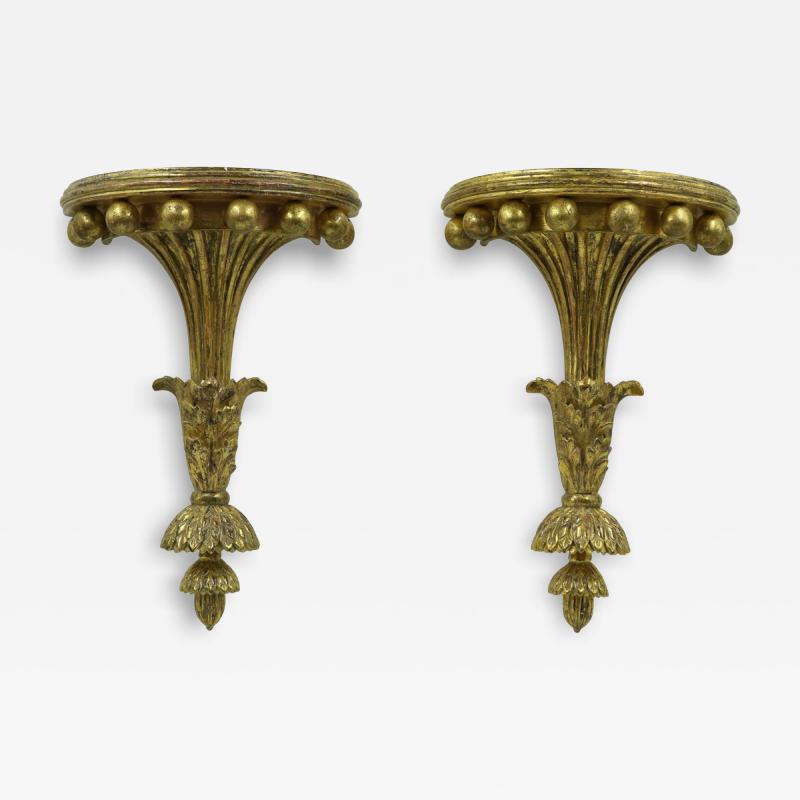Pair of Italian Neoclassic Carved Giltwood Wall Shelves