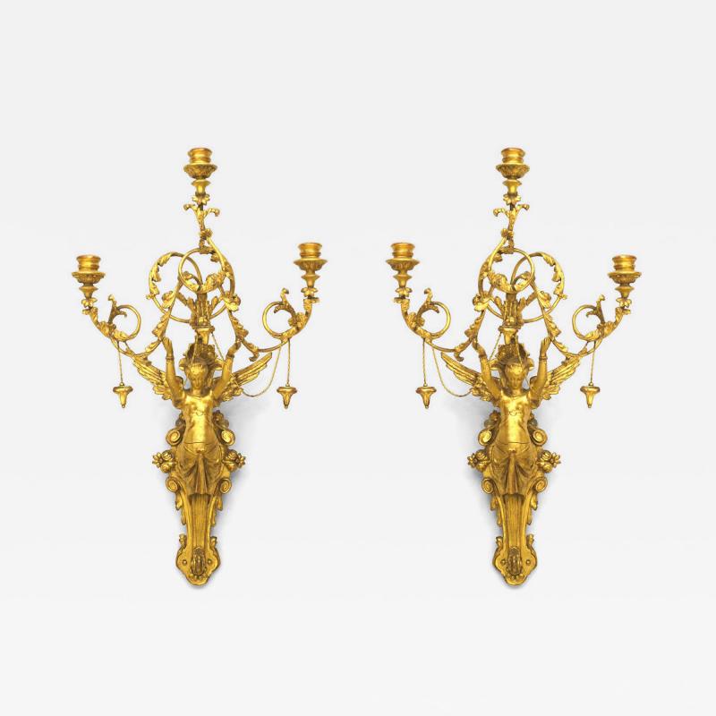 Pair of Italian Neoclassic Empire Gilt Wood Wall Sconces