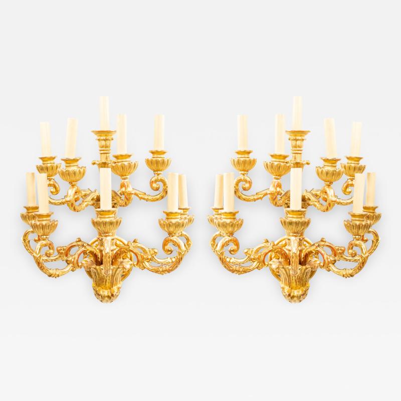 Pair of Italian Neoclassic Giltwood Acanthus Leaf Wall Sconces