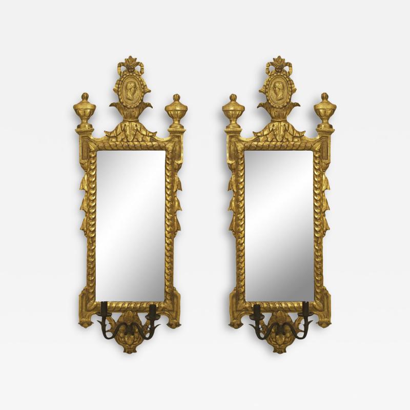 Pair of Italian Neoclassic Giltwood and Iron Giranoles Wall Mirrors