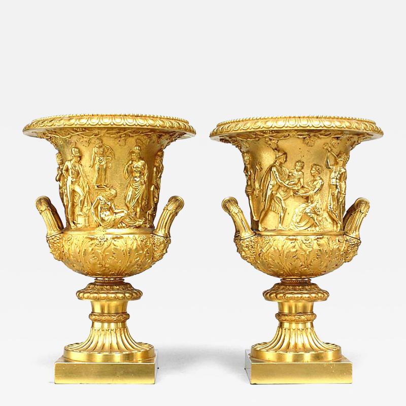 Pair of Italian Neoclassic Style Gilt Bronze Urns