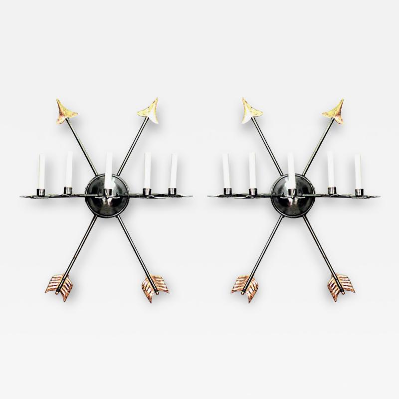 Pair of Italian Neoclassic Style Steel Crossed Arrow Wall Sconces