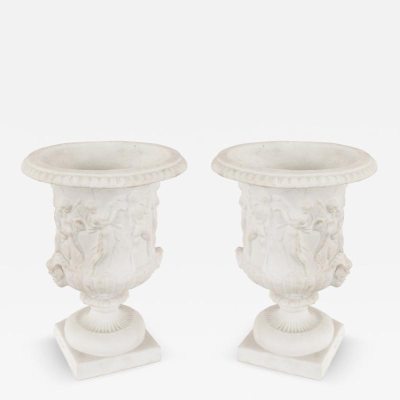 Pair of Italian Neoclassic Style White Porcelain Urns