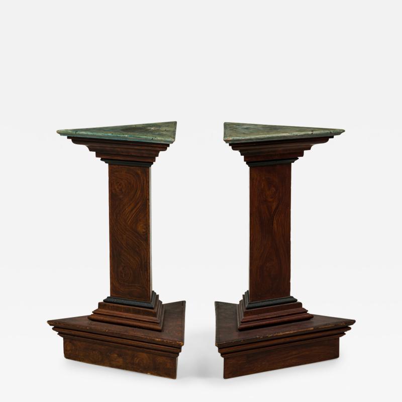 Pair of Italian Neoclassical Faux Bois and Faux Marble Painted Pedestals