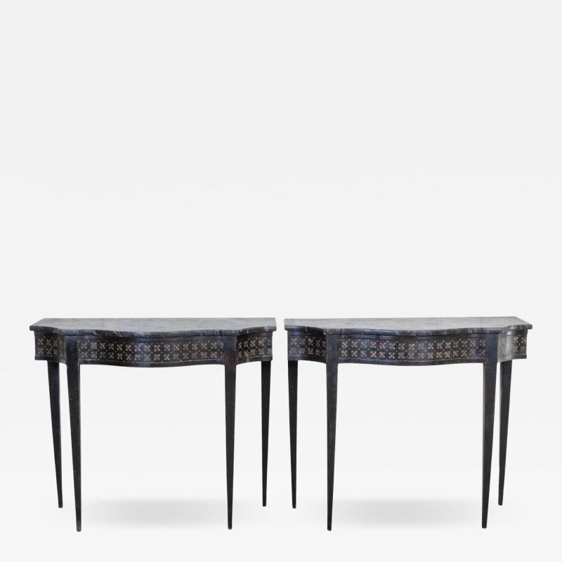 Pair of Italian Neoclassical Painted Console Tables Late 19th Century