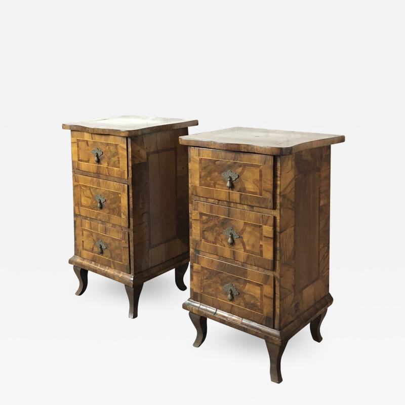 Pair of Italian Neoclassical late 18th Century Inlaid Comodini or Night stands