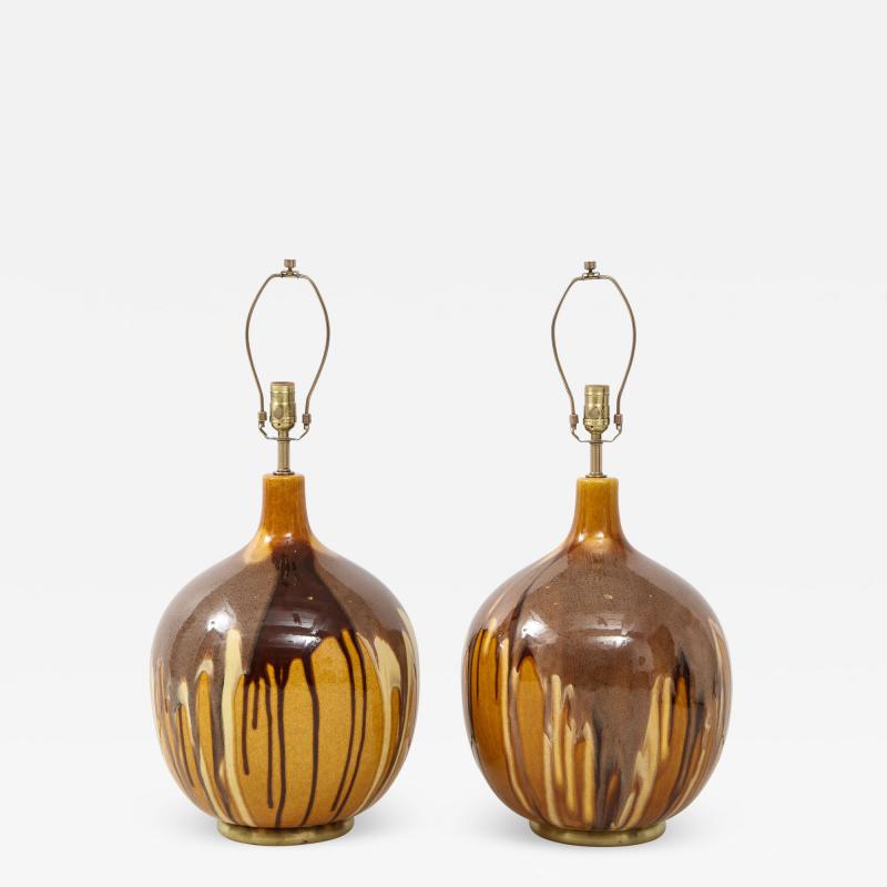 Pair of Italian Ochre Drip Glaze Lamps