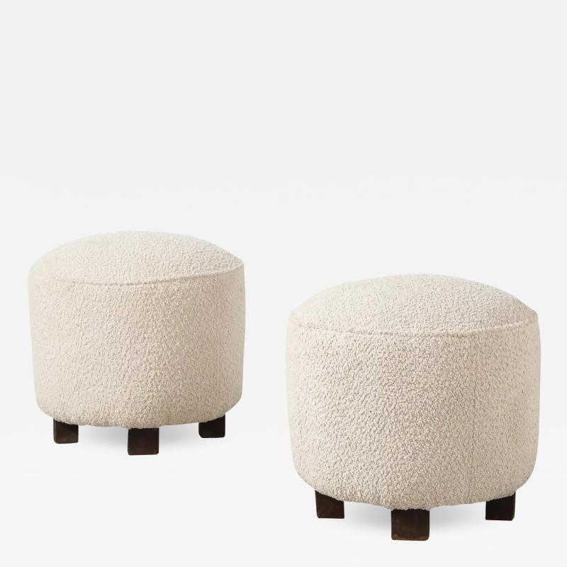 Pair of Italian Organic Modern Boucle Stools with Wood Feet