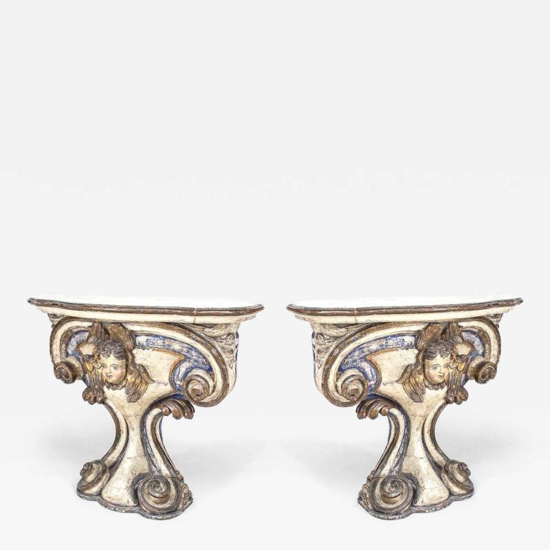 Pair of Italian Painted Limewood Consoles