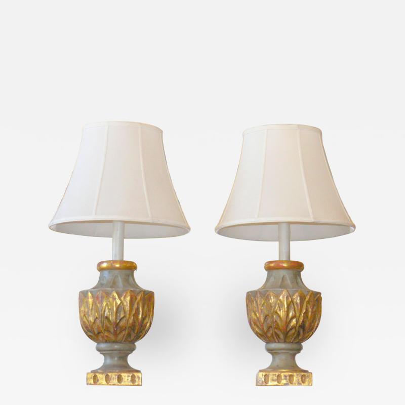 Pair of Italian Painted and Parcel Giltwood Lamps
