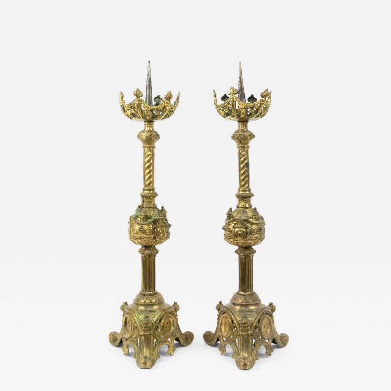 Pair of Italian Renaissance Bronze Altar Candlesticks