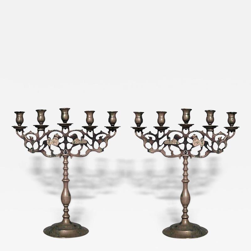 Pair of Italian Renaissance Bronze Candelabras