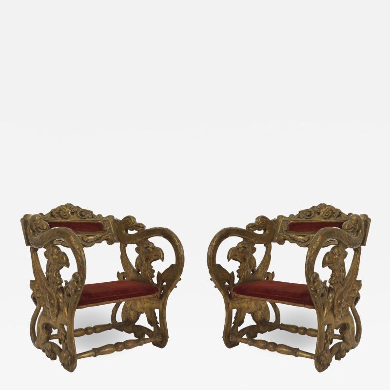 Pair of Italian Renaissance Gilt Jester Arm Chairs