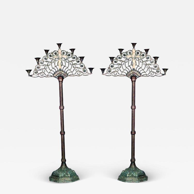 Pair of Italian Renaissance Style Bronze Floor Torchieres
