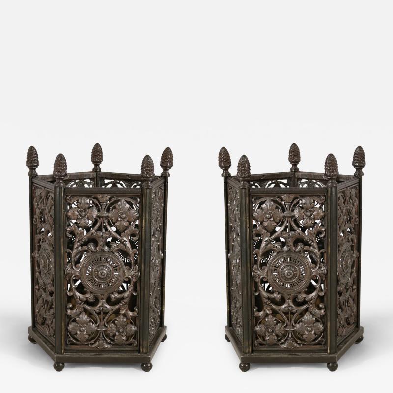 Pair of Italian Renaissance Style Metal Filigree Pentagonal Umbrella Stands