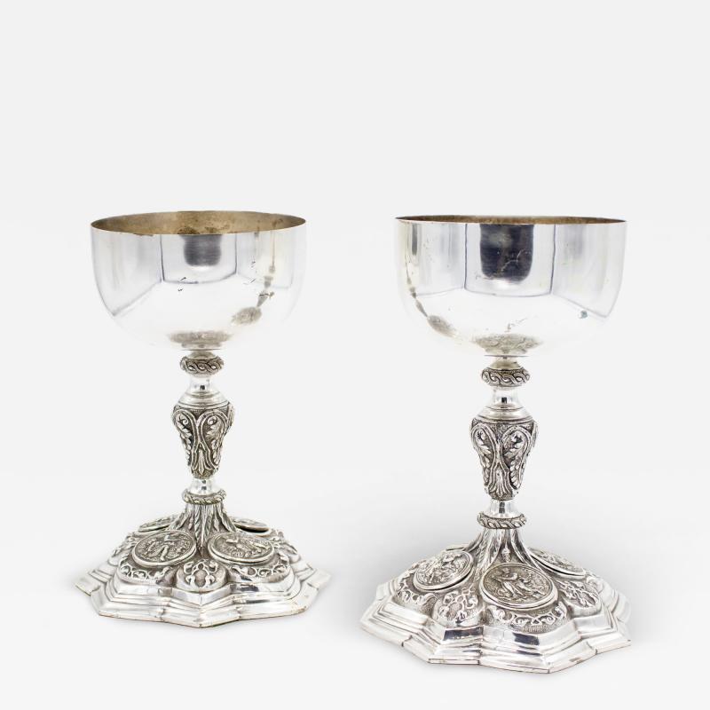 Pair of Italian Renaissance Style Silver Plate Chalices