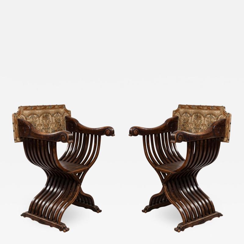 Pair of Italian Renaissance Walnut Arm Chairs