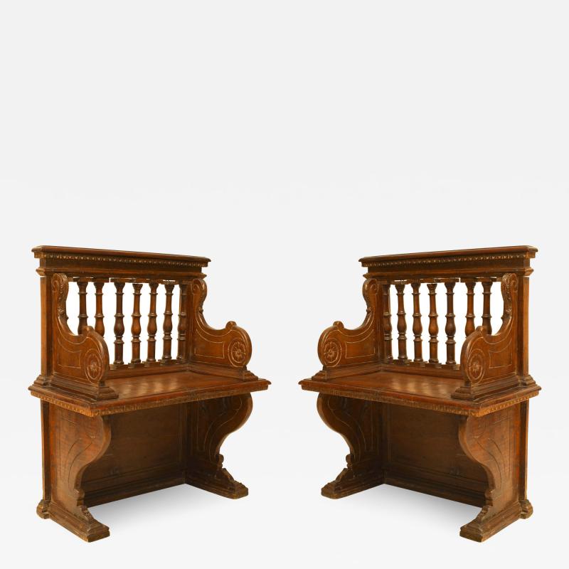 Pair of Italian Renaissance Walnut Column Back Benches