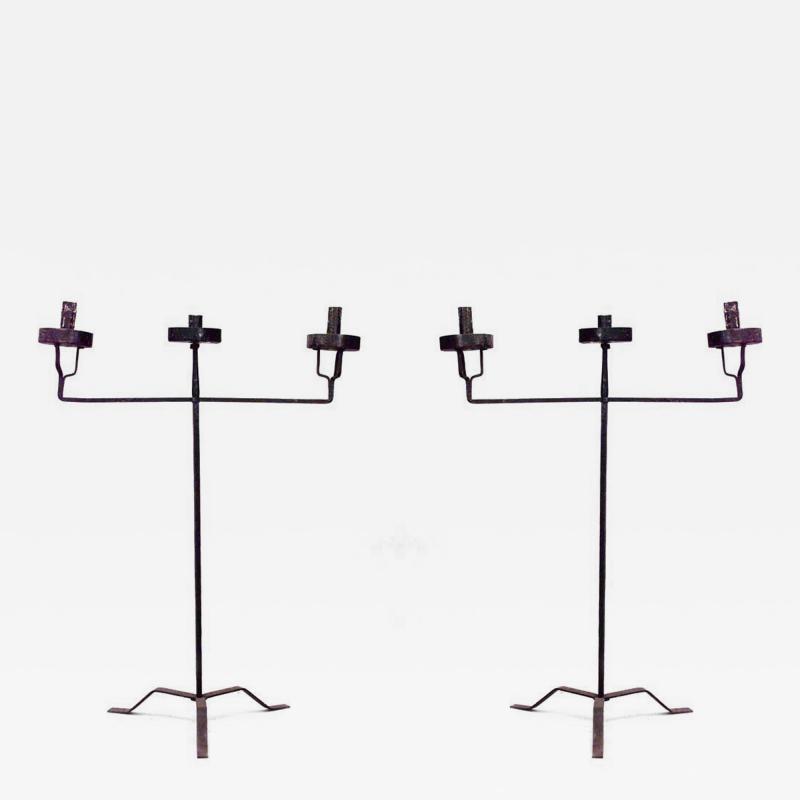Pair of Italian Renaissance Wrought Iron Floor Torchieres